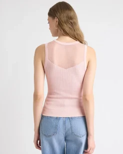 Crew-Neck Ribbed Cami with Sheer Yoke