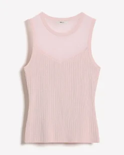 Crew-Neck Ribbed Cami with Sheer Yoke