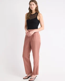 Crew-Neck Ribbed Cami with Sheer Yoke