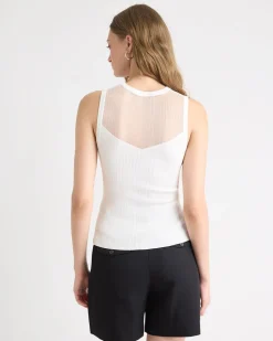 Crew-Neck Ribbed Cami with Sheer Yoke