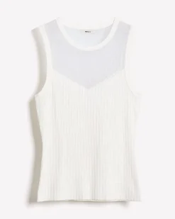 Crew-Neck Ribbed Cami with Sheer Yoke