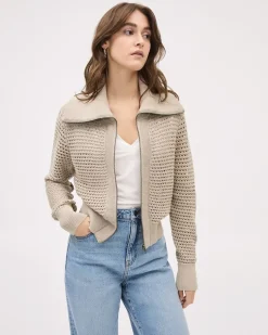 Cropped Cardigan with Funnel Neckline