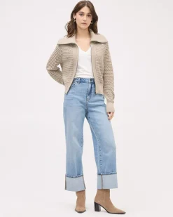 Cropped Cardigan with Funnel Neckline