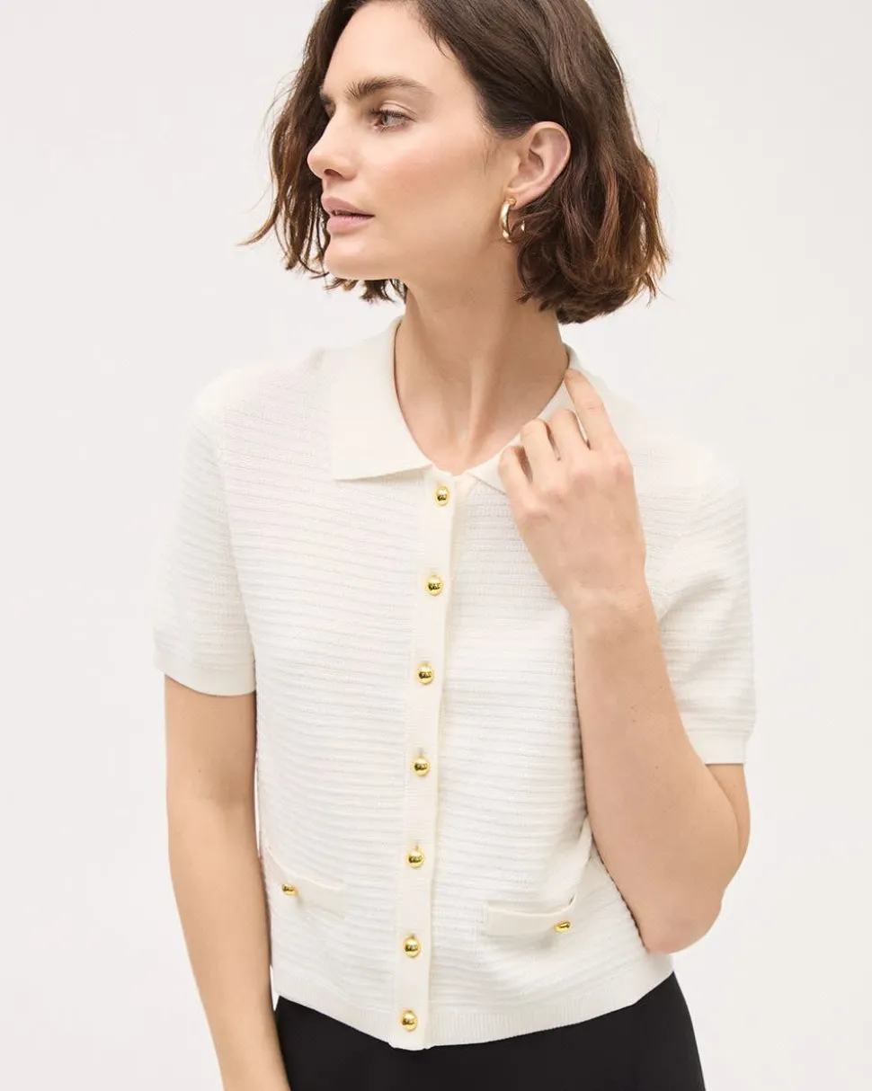Cropped Cardigan with Shirt Collar