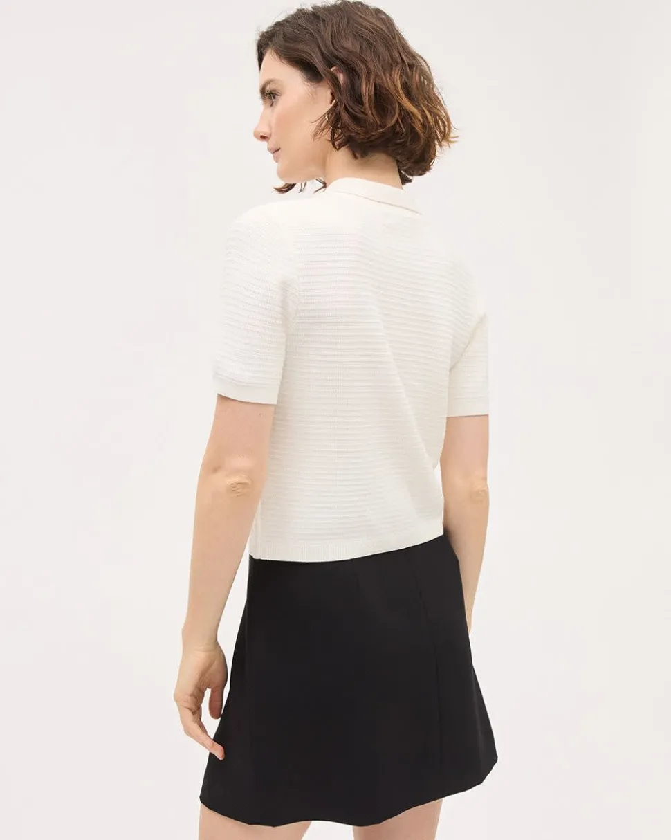 Cropped Cardigan with Shirt Collar