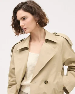 Cropped Double-Breasted Cotton Trench Coat