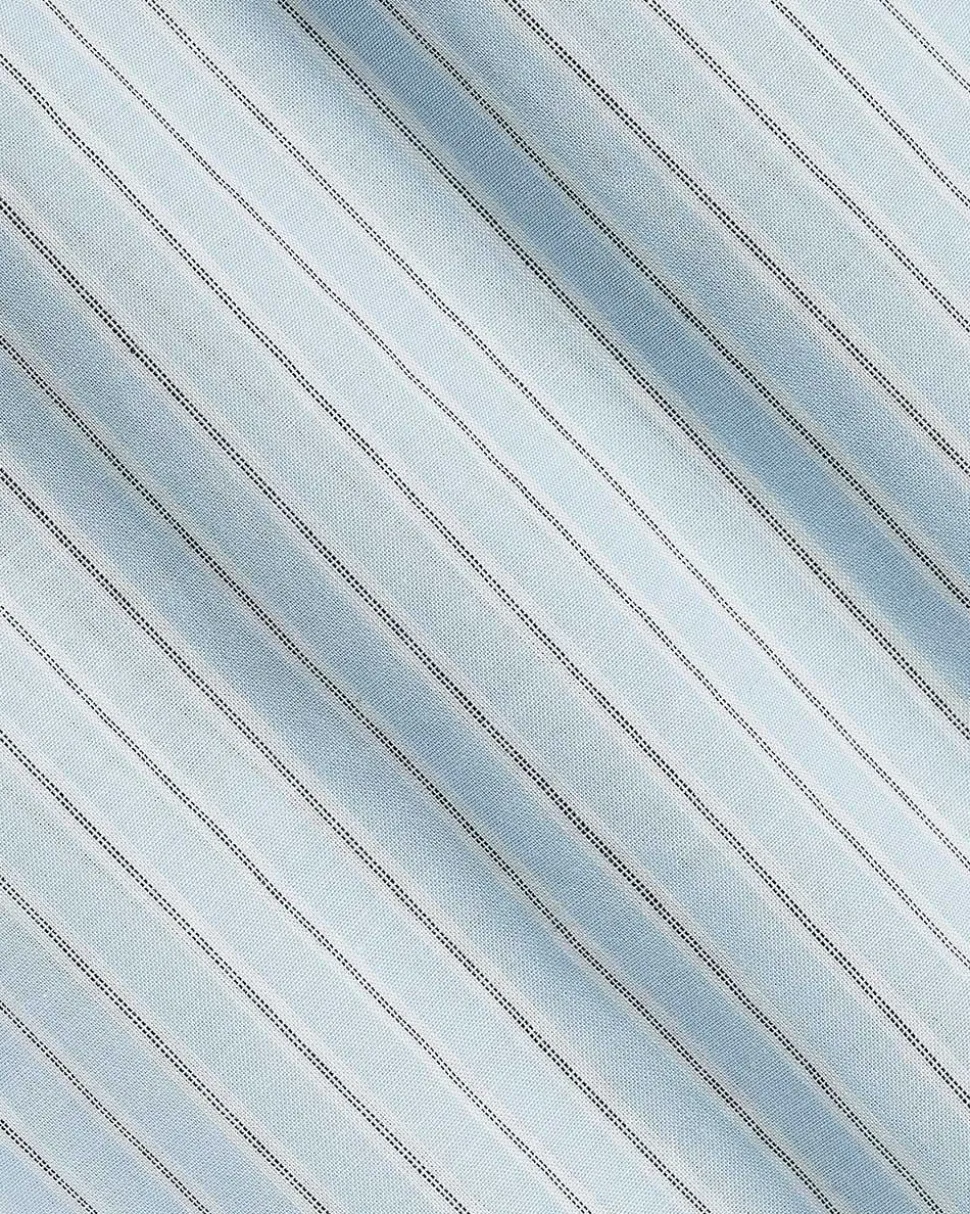 Cropped Long-Sleeve Buttoned-Down Striped Poplin Blouse