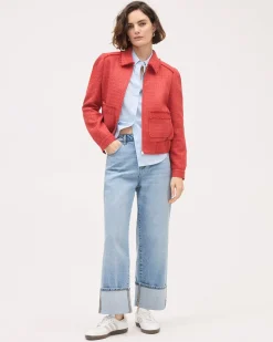 Cropped Tweed Bomber Jacket