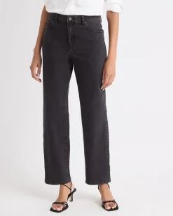 Dark Grey High-Rise Straight-Leg Jeans