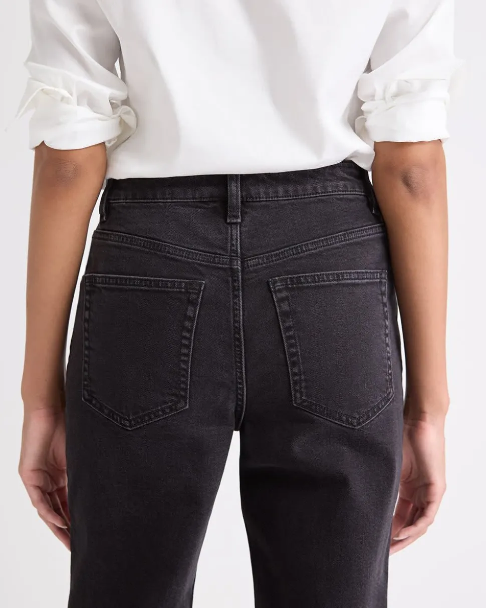 Dark Grey High-Rise Straight-Leg Jeans