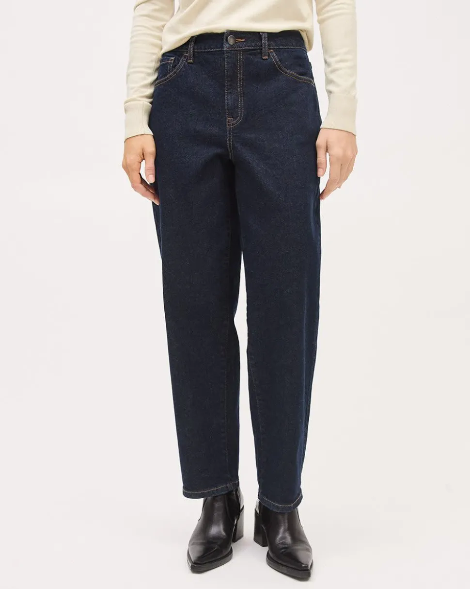 Dark-Wash High-Rise Barrel Jeans