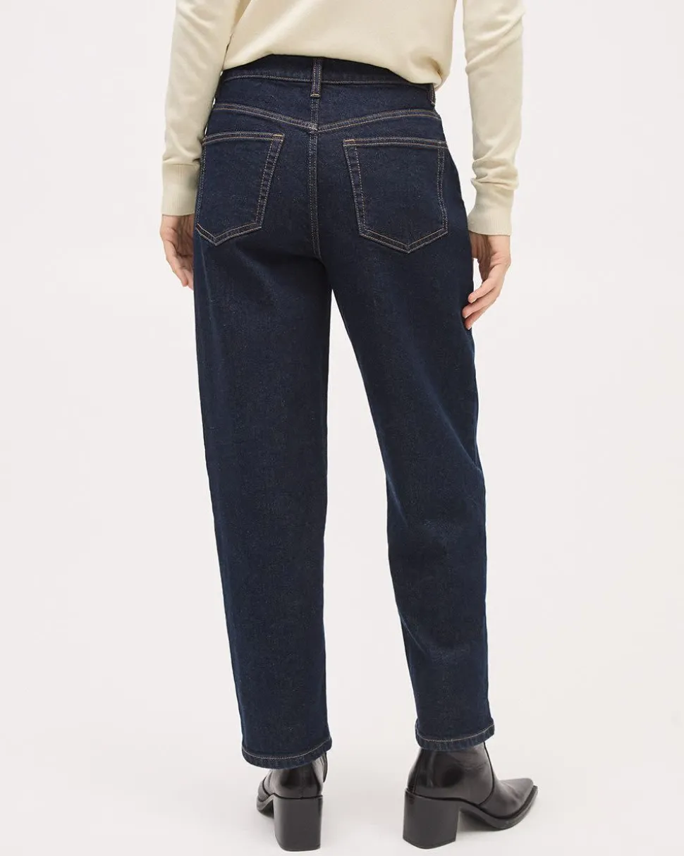 Dark-Wash High-Rise Barrel Jeans