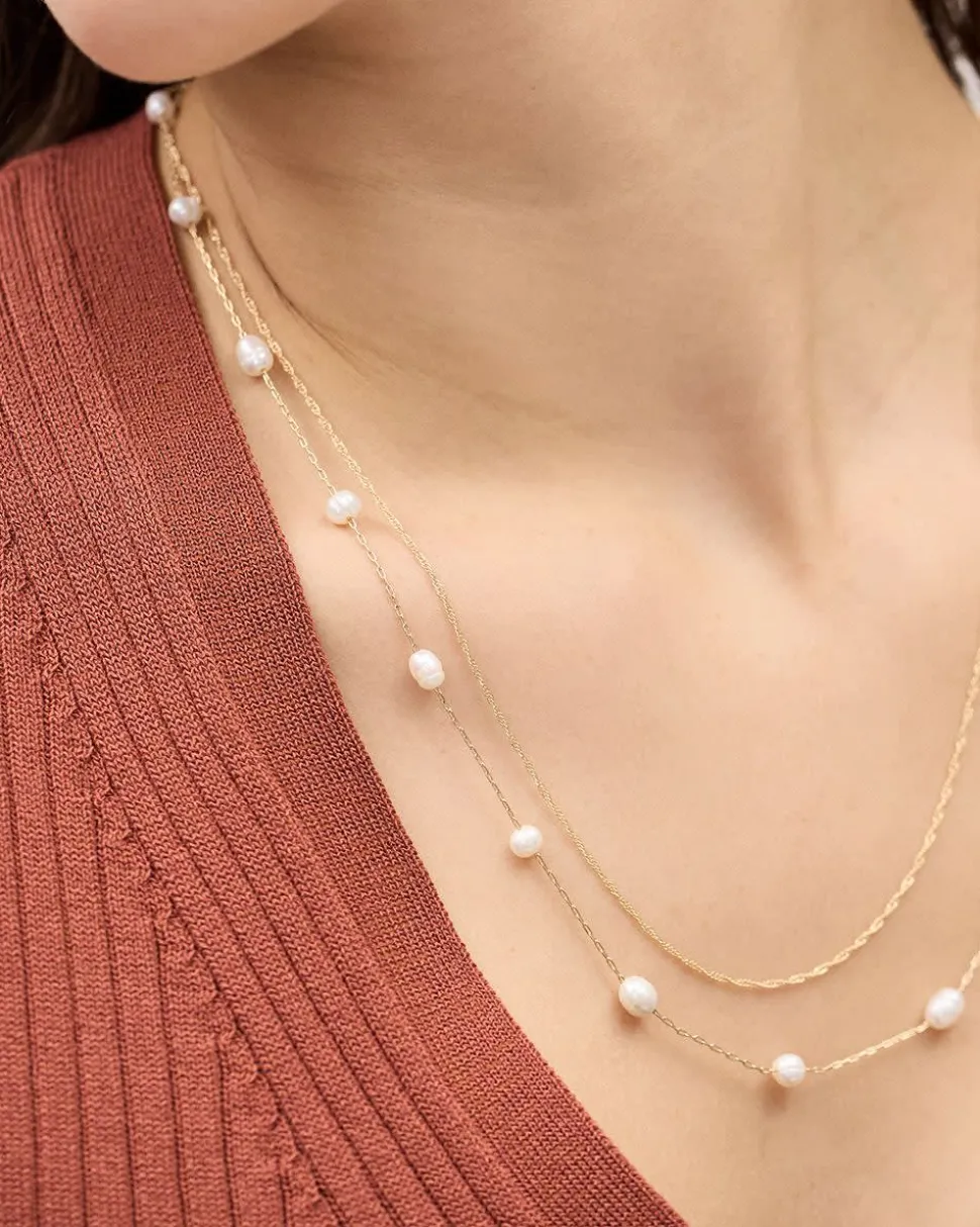 Delicate Double-Chain Necklace with Freshwater Pearls