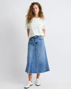 Denim High-Rise Flare Maxi Skirt