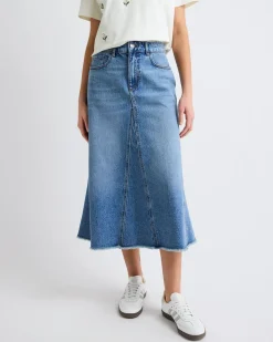Denim High-Rise Flare Maxi Skirt
