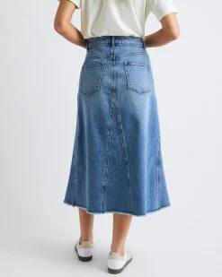Denim High-Rise Flare Maxi Skirt