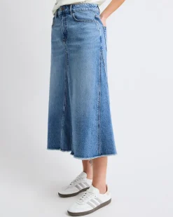 Denim High-Rise Flare Maxi Skirt