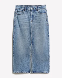 Denim High-Rise Straight Midi Skirt