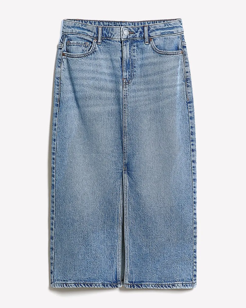 Denim High-Rise Straight Midi Skirt