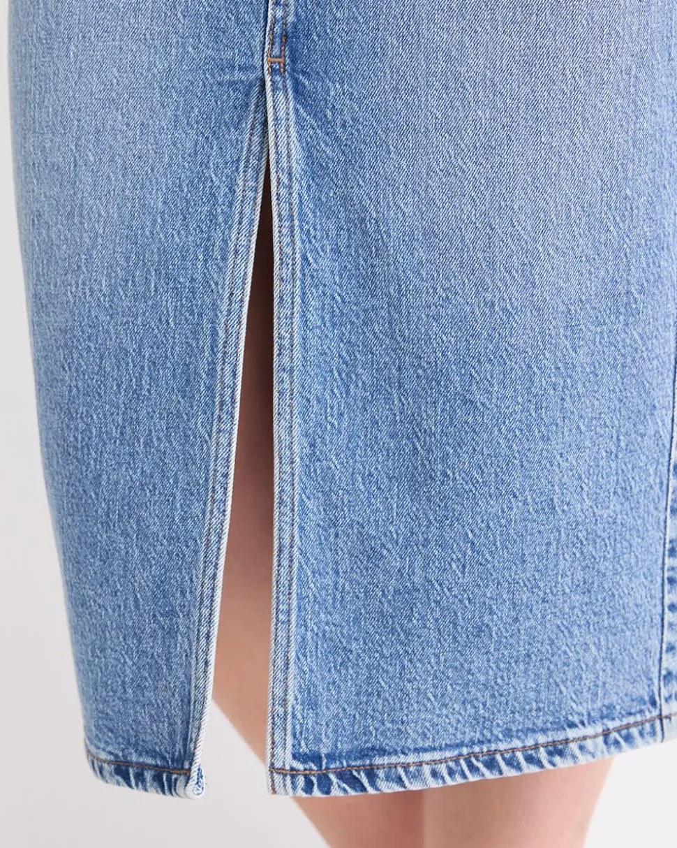 Denim High-Rise Straight Midi Skirt