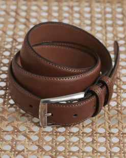 Double Loop Leather Belt with Square Buckle