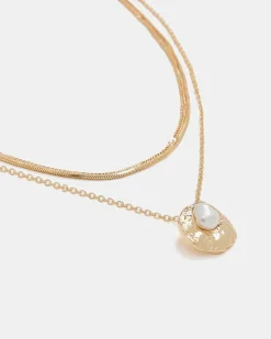 Double-Chain Necklace with Pearl Pendant