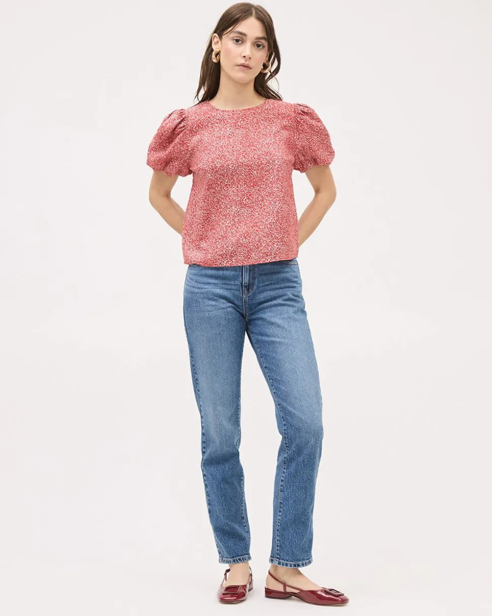 Easy-Care Blouse with Short Puffy Sleeves