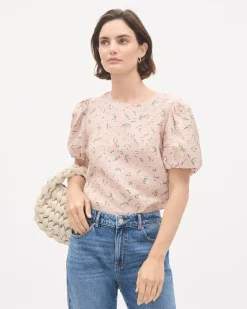 Easy-Care Blouse with Short Puffy Sleeves