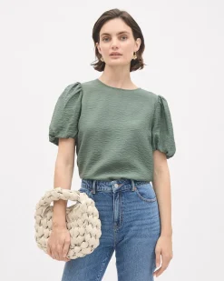 Easy-Care Blouse with Short Puffy Sleeves