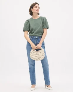 Easy-Care Blouse with Short Puffy Sleeves