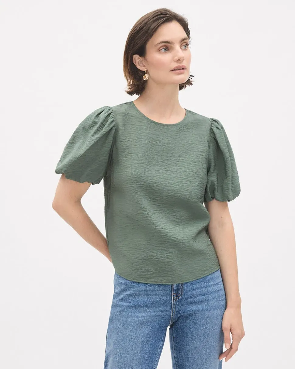 Easy-Care Blouse with Short Puffy Sleeves