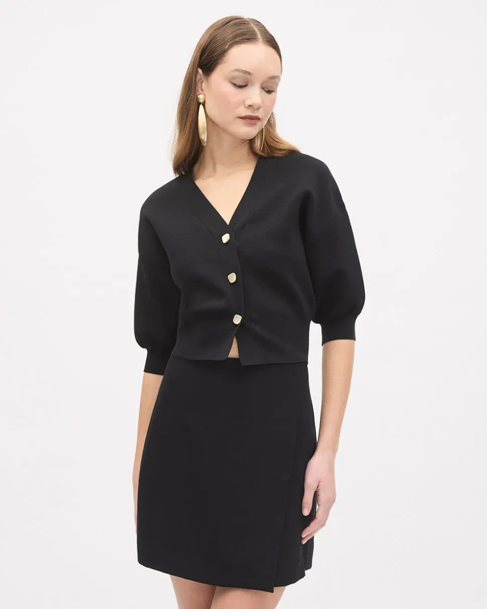 Elbow-Sleeve Buttoned-Down Cardigan