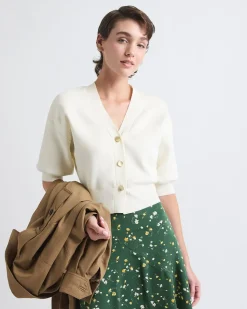 Elbow-Sleeve Buttoned-Down Cardigan