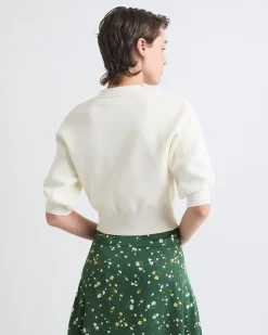 Elbow-Sleeve Buttoned-Down Cardigan