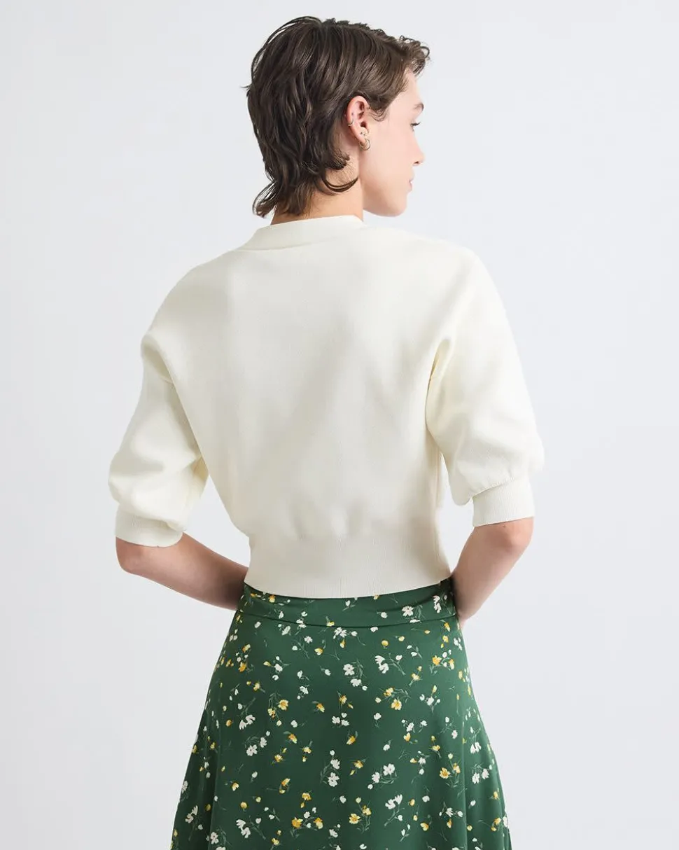 Elbow-Sleeve Buttoned-Down Cardigan