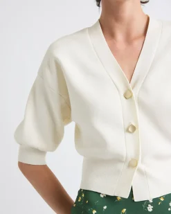 Elbow-Sleeve Buttoned-Down Cardigan