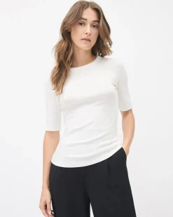 Elbow-Sleeve Crew-Neck Fitted Tee