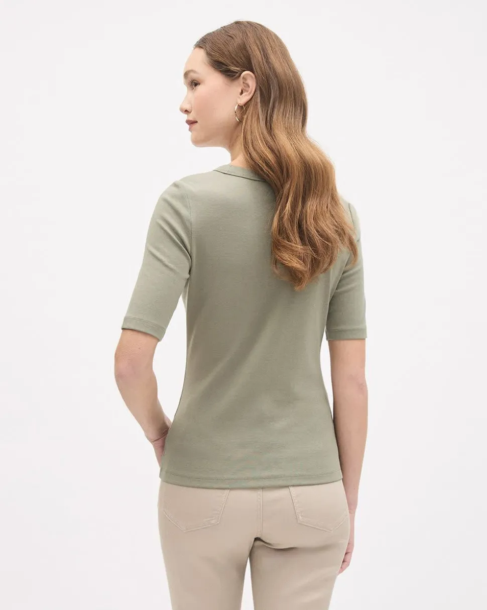 Elbow-Sleeve Crew-Neck Fitted Ribbed Tee