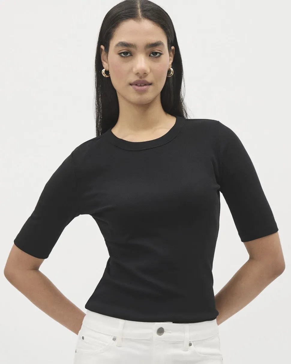 Elbow-Sleeve Crew-Neck Fitted Tee