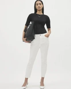 Elbow-Sleeve Crew-Neck Fitted Tee