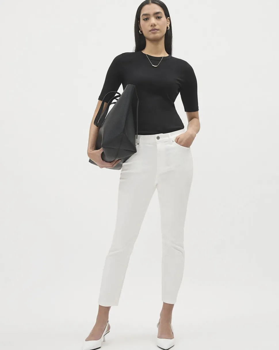 Elbow-Sleeve Crew-Neck Fitted Tee