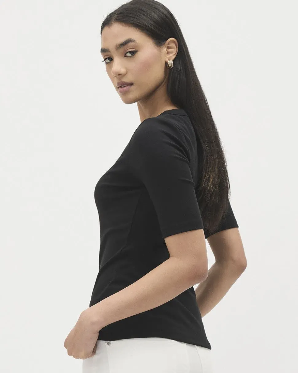 Elbow-Sleeve Crew-Neck Fitted Tee