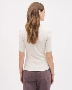 Elbow-Sleeve Crew-Neck Fitted Ribbed Tee