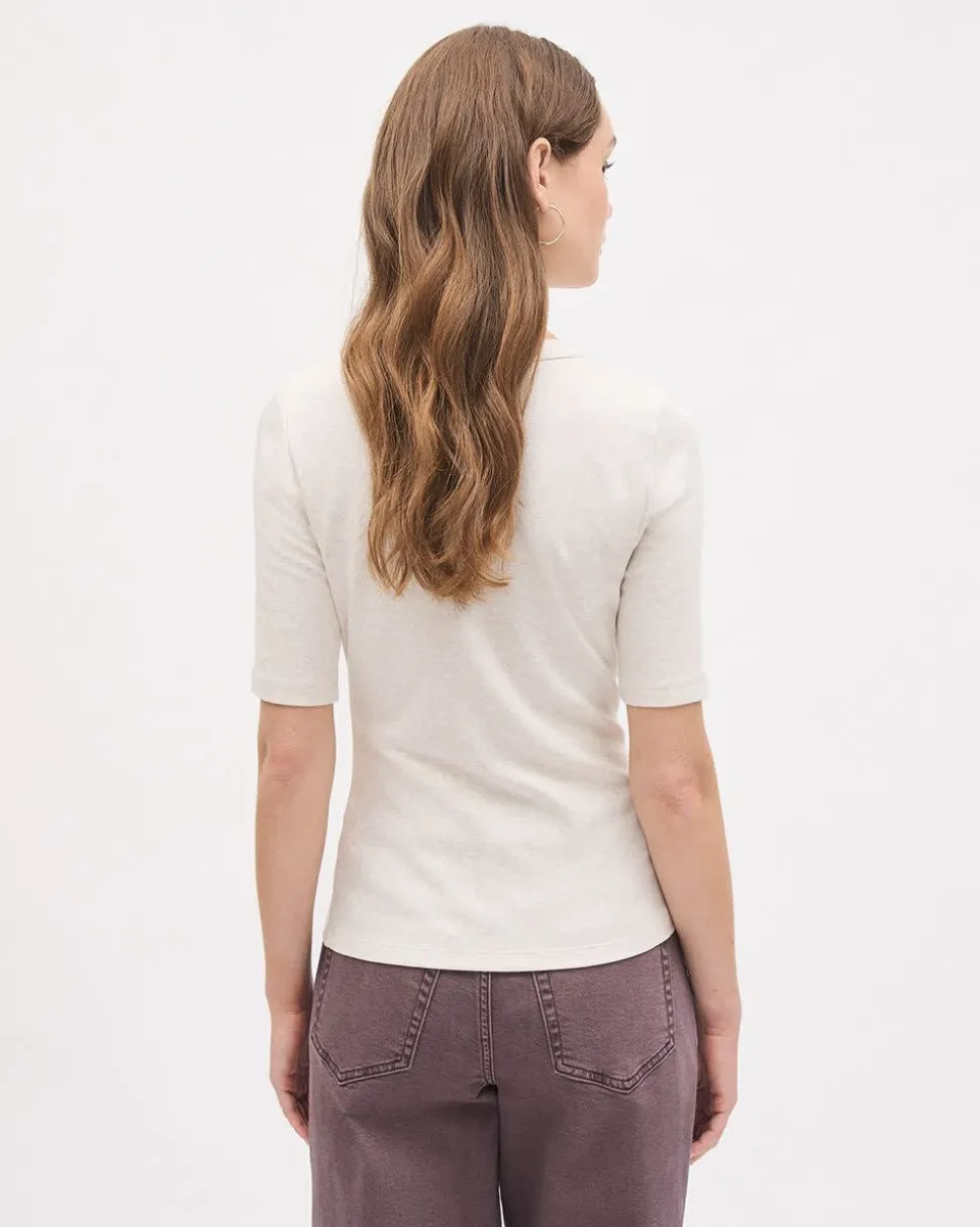 Elbow-Sleeve Crew-Neck Fitted Ribbed Tee