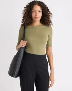 Elbow-Sleeve Crew-Neck Fitted Tee
