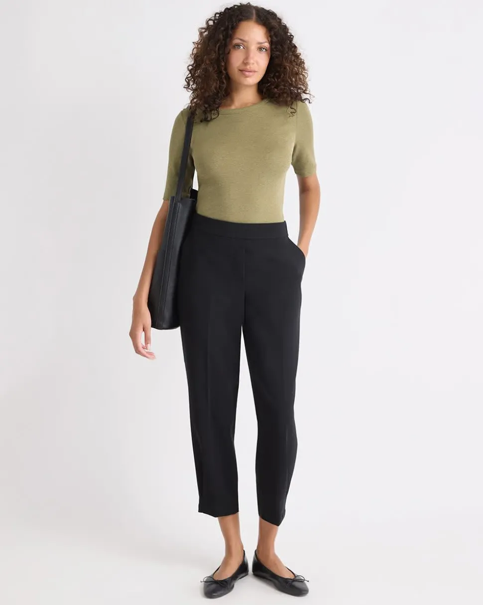 Elbow-Sleeve Crew-Neck Fitted Tee