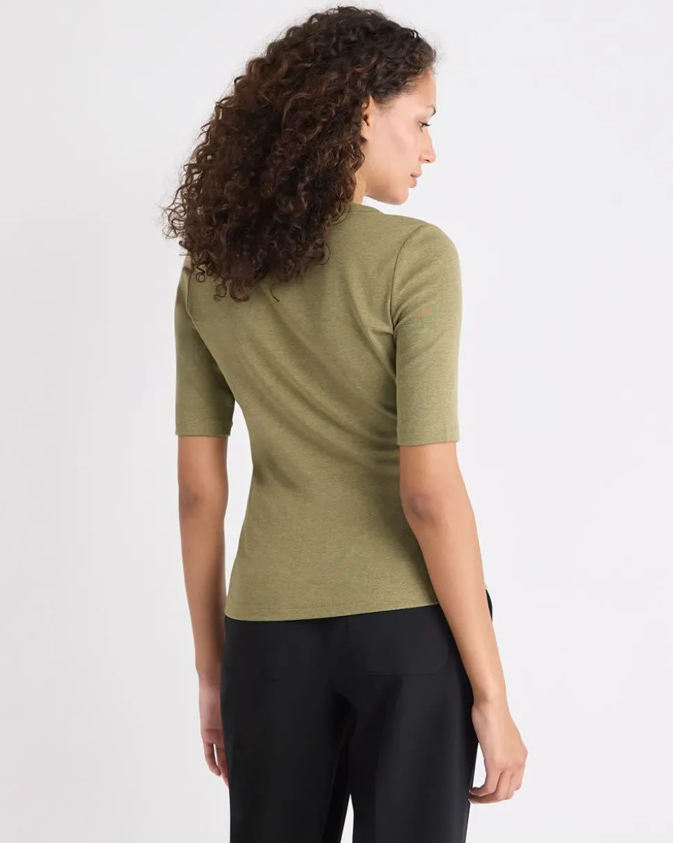 Elbow-Sleeve Crew-Neck Fitted Tee