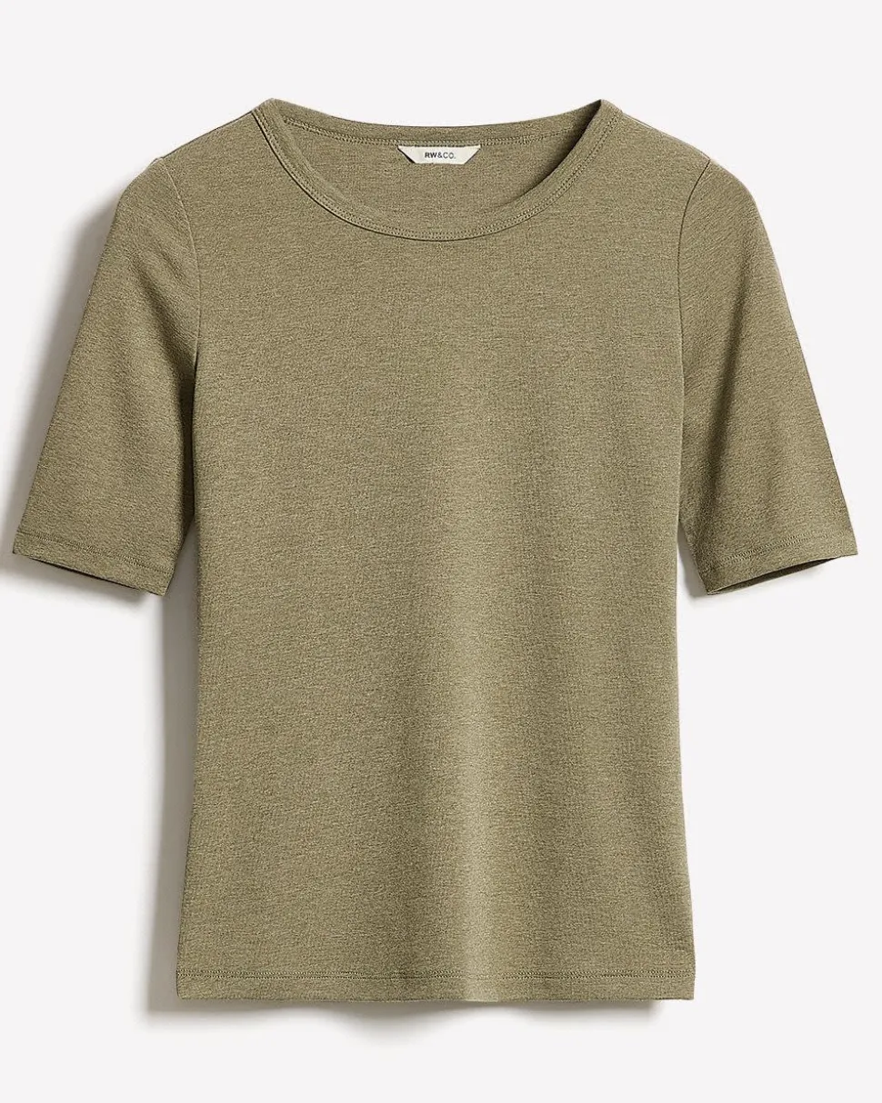 Elbow-Sleeve Crew-Neck Fitted Tee