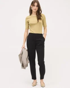 Elbow-Sleeve Crew-Neck Fitted Ribbed Tee