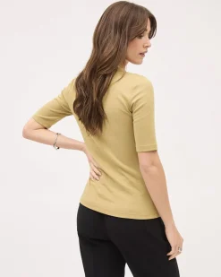 Elbow-Sleeve Crew-Neck Fitted Ribbed Tee